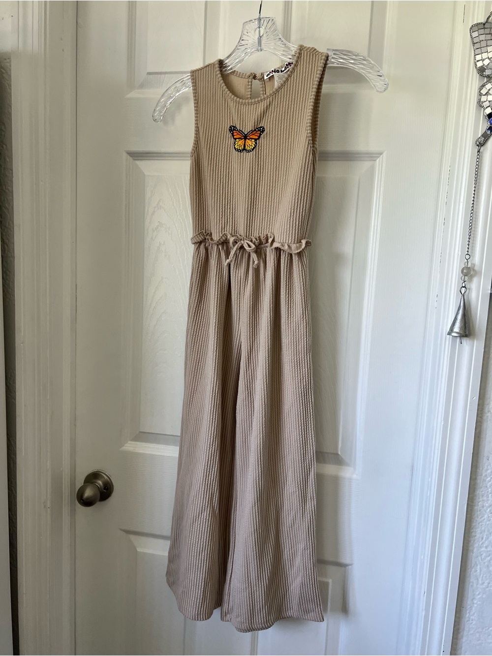 Girls' Sleeveless Beige jumsuit with Butterfly Detail